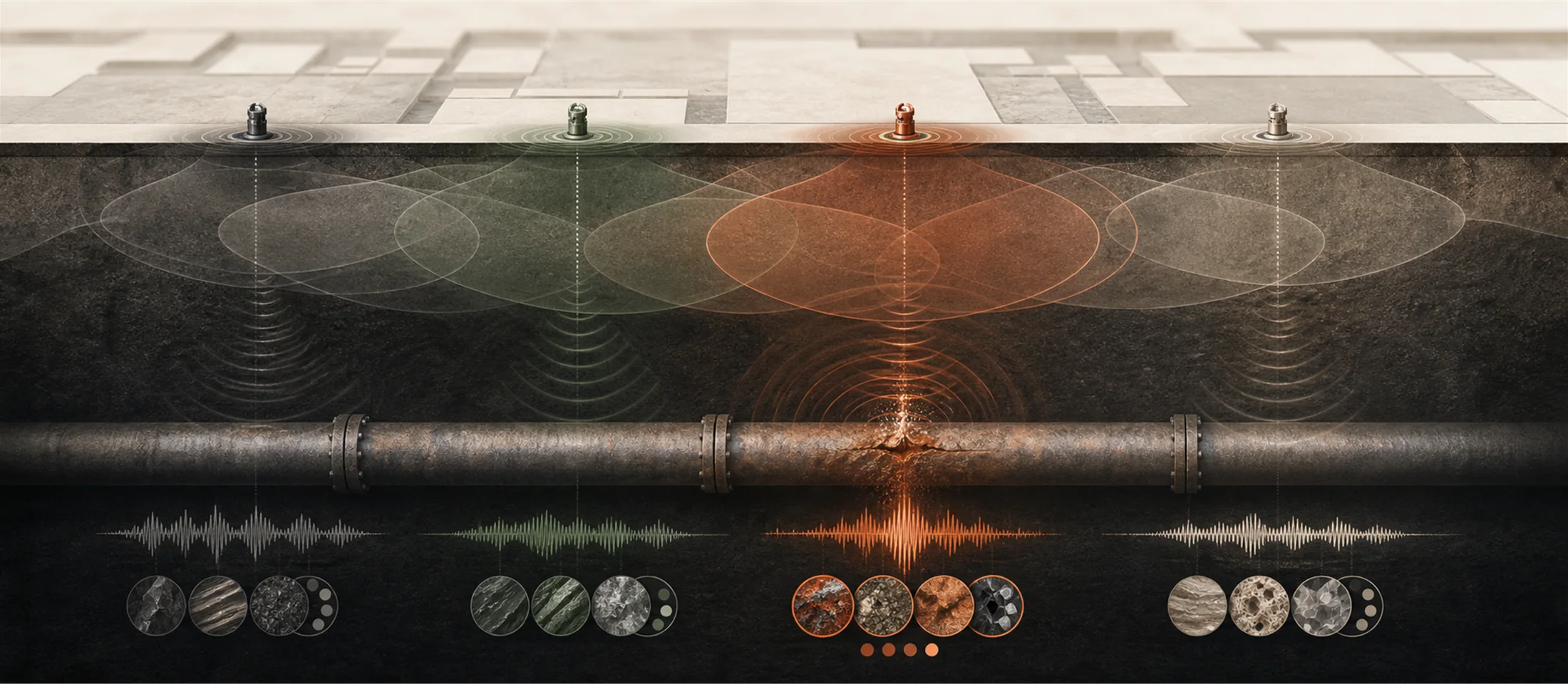 Conceptual illustration of sensor-led trunk-main leakage detection