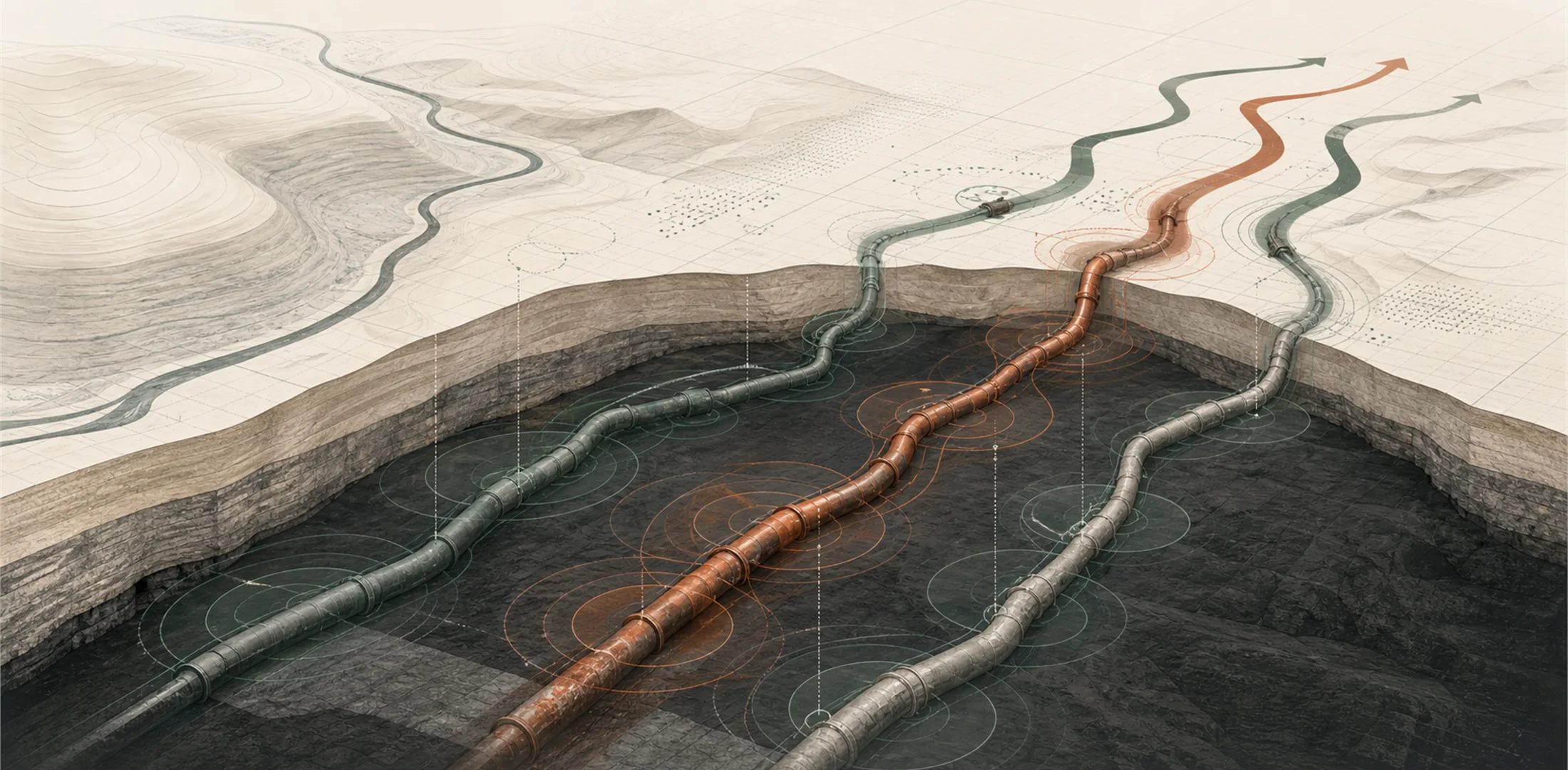 Conceptual illustration of risk-prioritised water transmission routes